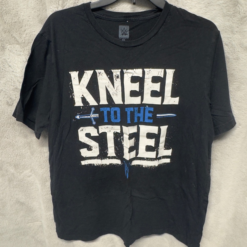 WWE Authentic XL Black T Shirt Mens Knee‎ To The Steel Wrestling Tee